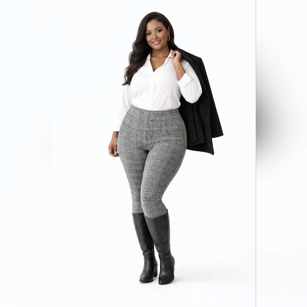 MAZE Collection Plaid Slimming Leggings 3X NWT High Rise Office Chic